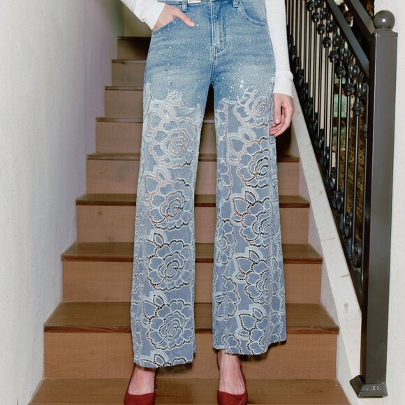 NWT Bayeas Retro Light Blue Wide Leg Jeans - Picture 9 of 16